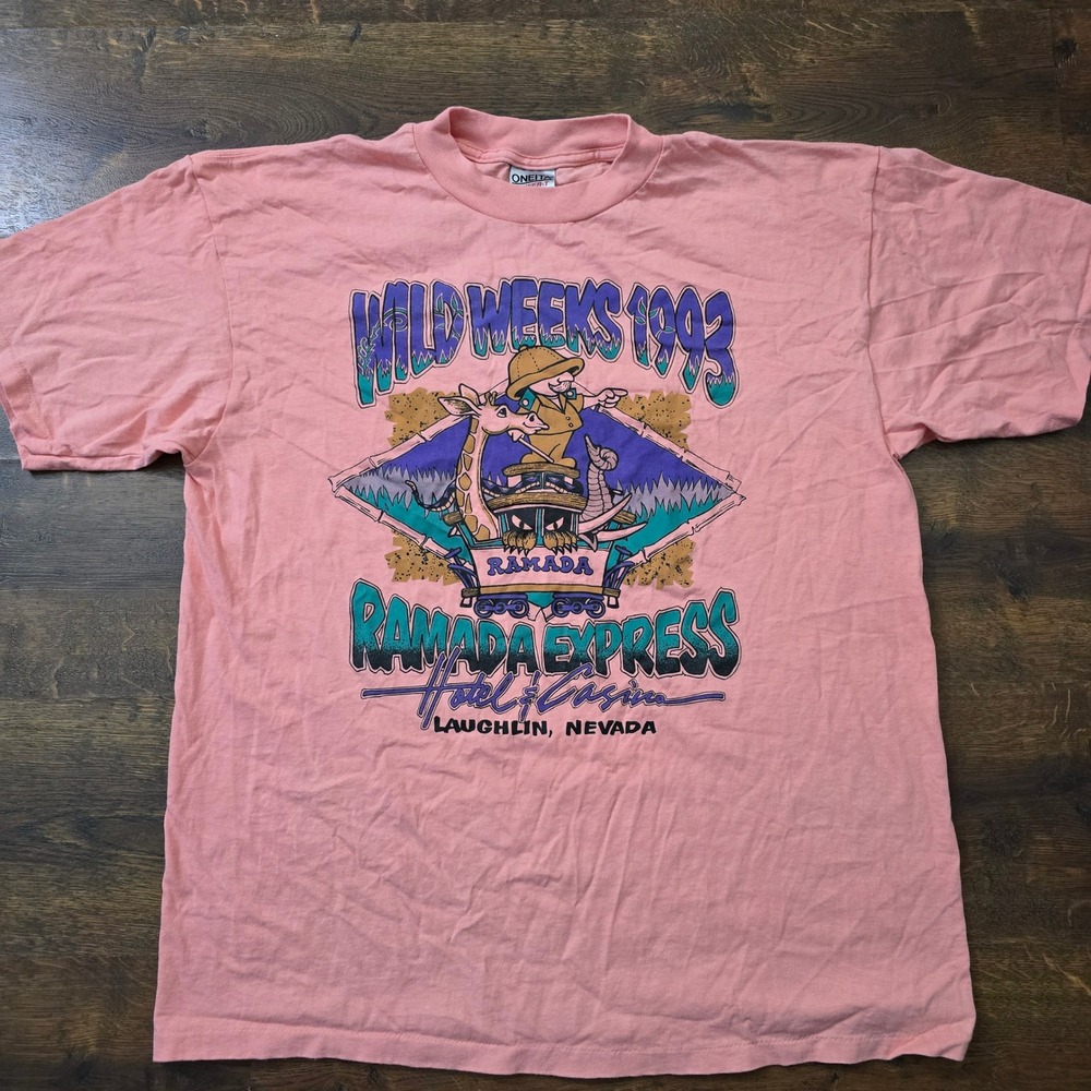 Vintage 1993 Ramada Express Casino Laughlin Nevada T-Shirt XL Pink Oneita USA